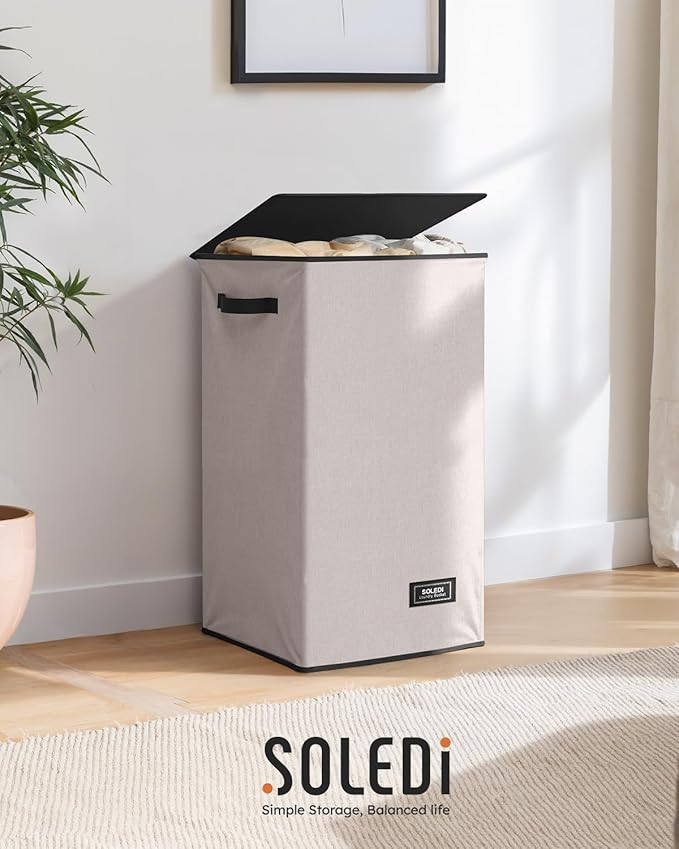 SOLEDI Laundry Hamper with Lid 90L Large & Tall Collapsible Laundry Basket