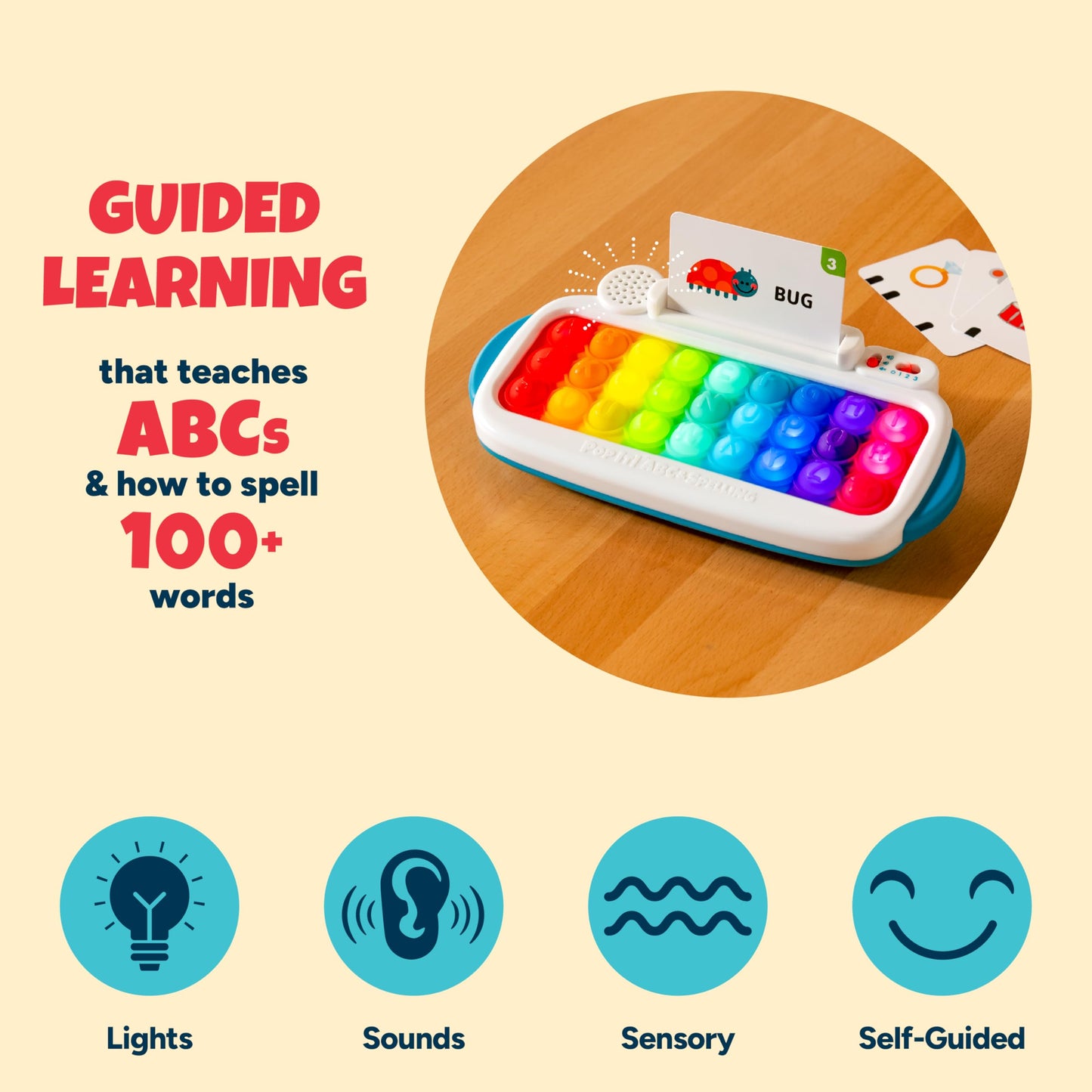 Chuckle & Roar Pop It! ABC & Spelling Keyboard - Multicolor - Smart Letter Guidance with Alphabet Learning Toys - Soft Silicone Keys for Toddler Sensory Toys - Compact Travel Play Kit for Toddlers 1-3