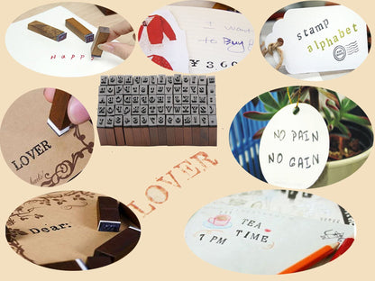 Rubber Stamp Letters Alphabets, Dedoot 70 pcs Alphabet Mini Stamps for Pottery Vintage Wooden Number and Letter Symbol for Clay Crafts, Card Making, Kids Painting