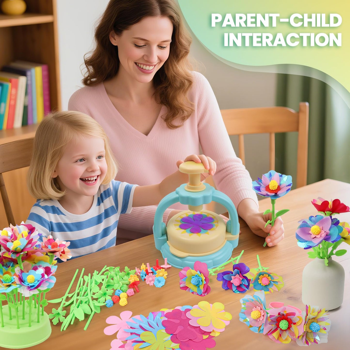 Flower Craft Kit for Kids Ages 4-8 – DIY Fabric Bouquet Toy for Girls and Boys – No Glue Reusable STEM Gift – Make 32+ Flowers – Birthday Arts & Crafts Activity