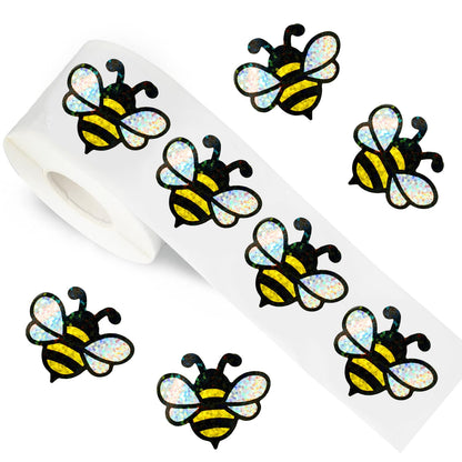 FYSUIMU 500Pcs Bee Stickers 1.5 Inch Summer Holographic Bumble Bee Sticker Decals Roll Sparkly Honeybee Reward Labels for School Classroom Office Planner Envelope Scrapbook DIY Supplies