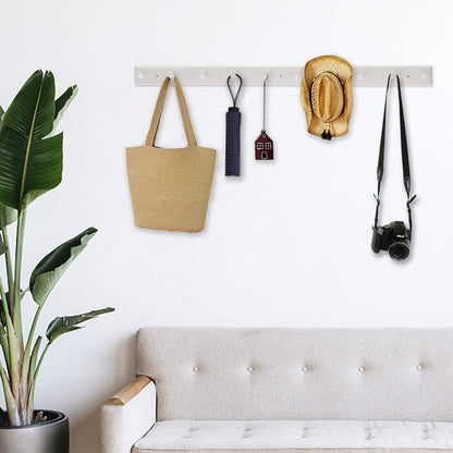 10 Hook Coat Rack Wall Mounted, Long 38 Inches Wooden Wall Coat Hanger with 10 Pegs, 16'' Hole to Hole Wall Coat Hooks for Hanging Towels, Hats, Backpacks, Clothing, Caps (White
