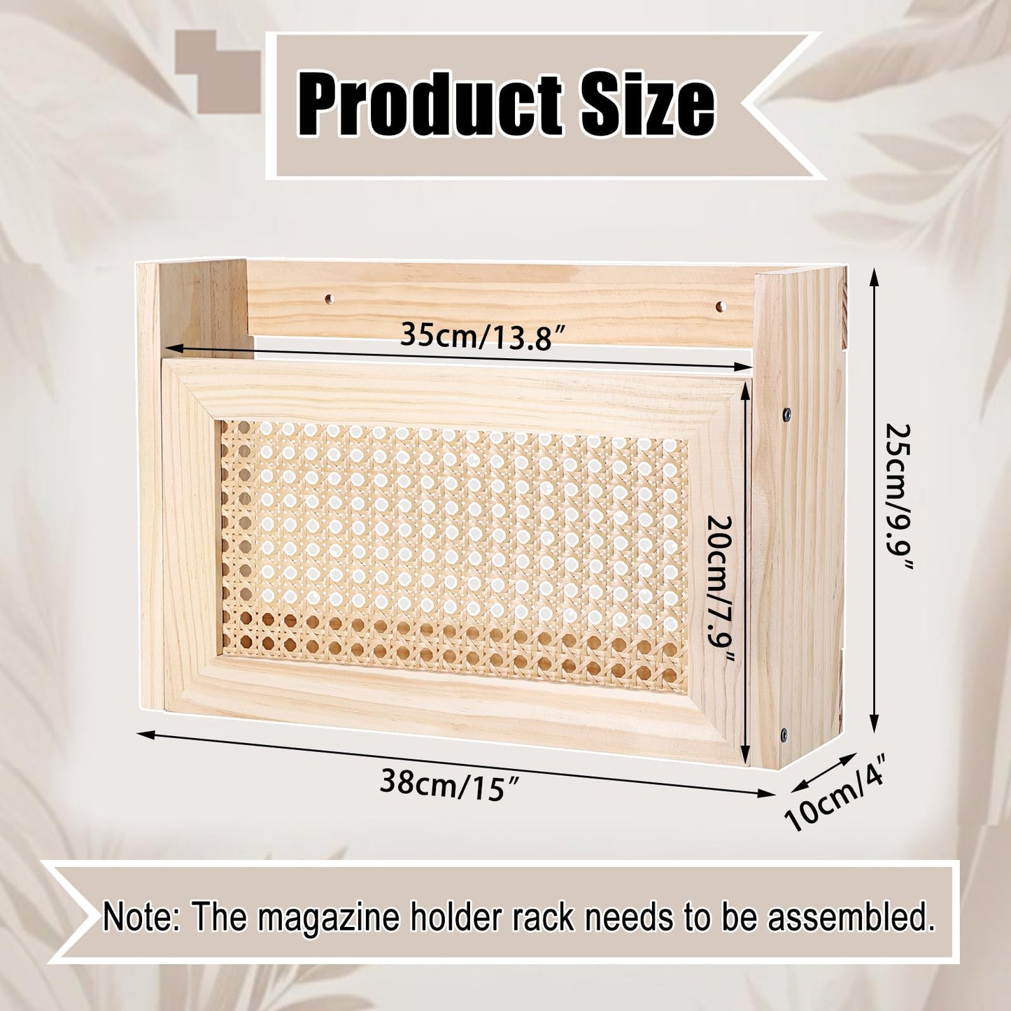 BTSKY Wooden Hanging Magazine Rack, Wall Mounted Magazine Holder Modern Rattan Hollow-out Design Mail Organizer, Assembly File Holder Letter Holder Wall Rack for Home & Office - 15x4x9.9 Inch