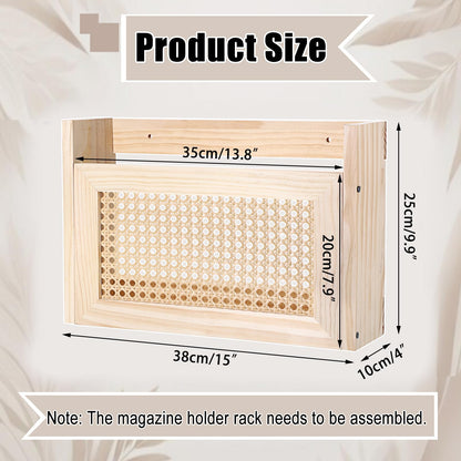 BTSKY Wooden Hanging Magazine Rack, Wall Mounted Magazine Holder Modern Rattan Hollow-out Design Mail Organizer, Assembly File Holder Letter Holder Wall Rack for Home & Office - 15x4x9.9 Inch
