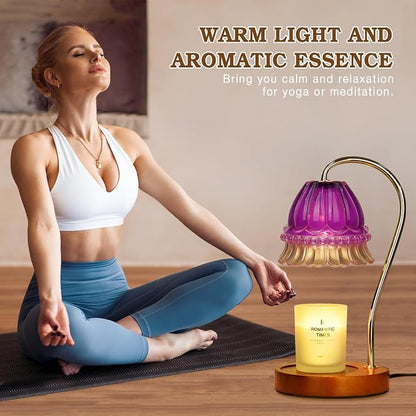 Funistree Flower Candle Warmer Lamp with Timer, Dimmable Candle Lamp Warmer, Christmas Birthday Gifts for Women Mom Her, Housewarming Home Decor, Lotus Wax Warmer for Yankee Candles - Purple Flower