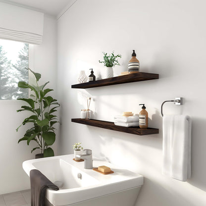PHPH 36 Inch Wood Floating Shelves for Wall, Wooden Wall Shelves for Bedroom, Set of 4 Brown