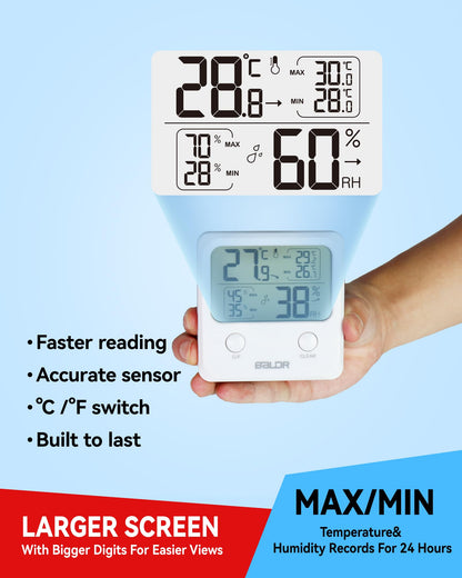 BALDR Digital Humidity Sensor & Thermometer - Indoor Room Monitor, Wireless Temperature & Humidity Gauge