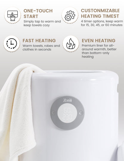 ZonLi Towel Warmer, Large Towel Warmers for Bathroom, Luxury Heated Towel Warmer Bucket, with Auto Shut-Off, Adjustable Timer, Scented Discs, Fits 2 Oversized Towels, Blankets, Bathrobes