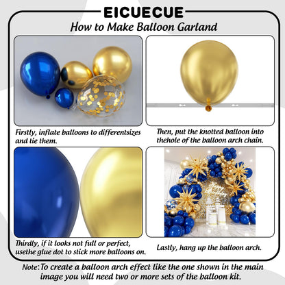 EICUECUE Navy Blue and Gold Balloons Garland Arch Kit with Stars 200Pcs -5 10 12 18 22 inch Balloon and Confetti Latex Balloons for 2025 Graduation Birthday Anniversary New Year Prom Party Decorations
