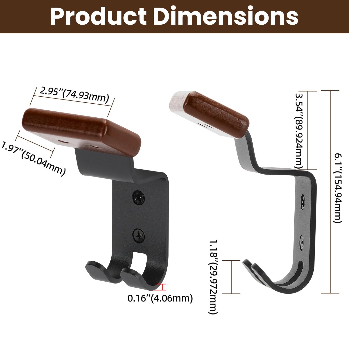 TOKCKYBL Motorcycle Helmet Holder Wall Mount - Solid Wood & Steel Gear Organizer Rack with 2 Hooks, Heavy Duty Display Hanger for Helmets, Football Gear, Ski Equipment, Hats, Jackets - 2 Pcs