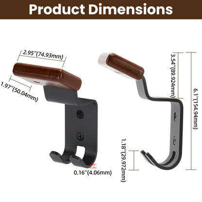 TOKCKYBL Motorcycle Helmet Holder Wall Mount - Solid Wood & Steel Gear Organizer Rack with 2 Hooks, Heavy Duty Display Hanger for Helmets, Football Gear, Ski Equipment, Hats, Jackets - 2 Pcs