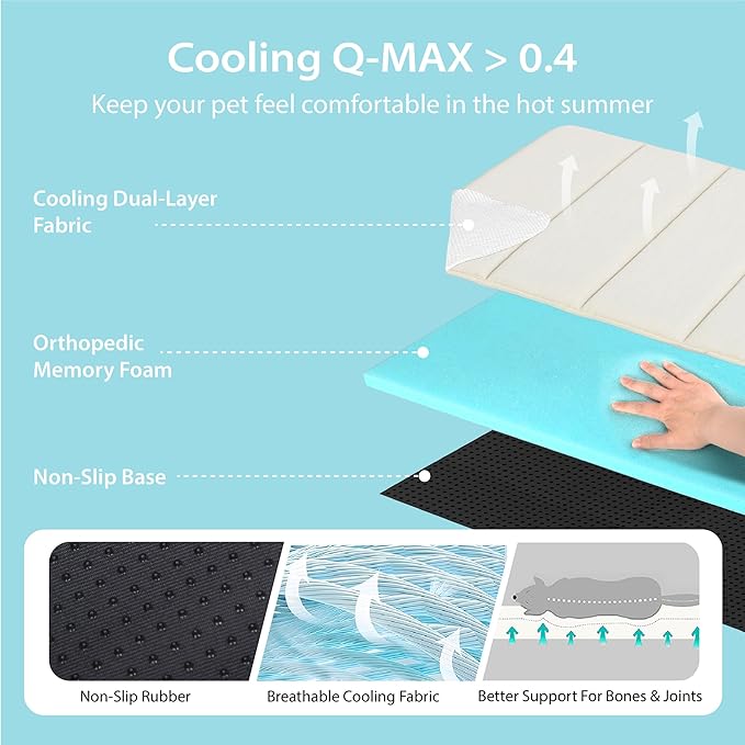 Cooling Dog Mat Q-Max>0.5 - Rapid Cooling Tech, Thin Breathable Crate Pad, Portable Washable Summer Mat, Chill Soothing Fabric - 24"x18" Small Dog/Cat, Dark Beige