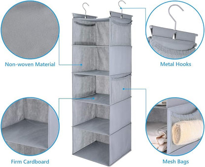 MAX Houser 5 Shelf Hanging Closet Organizer, Space Saver, Closet Hanging Shelves