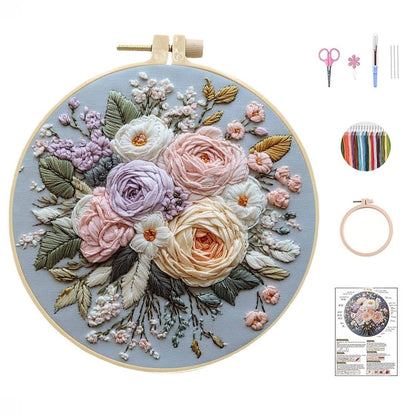 HAOYEGUOJI Embroidery Kit for Beginners, Hand Needlepoint Kits for Adults with Pre-Stamped Patterns, 7.8-Inch Hoop, Threads & Needles, Step by Step Instructions (7.72 in)