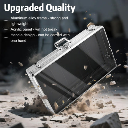 Silver Large 34"x22" Aluminum Show Card Display Case, Lockable Trading Card Display Case with Handle, Sports Card/TCG/Jewelry Display Box Silver
