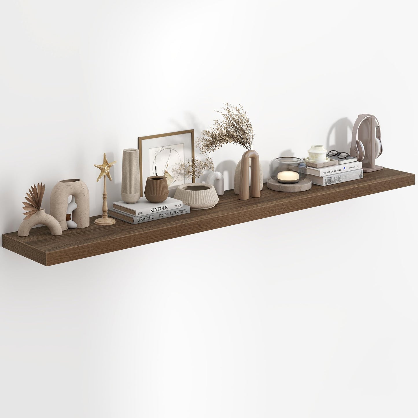 72"W x 9.3"D Floating Shelves for Wall, Wall Mounted Bathroom Shelves 1 Pack Deep Floating Shelf for Bedroom Kitchen Living Room, Rustic Wooden Wall Shelf with Invisible Bracket for Books Decor