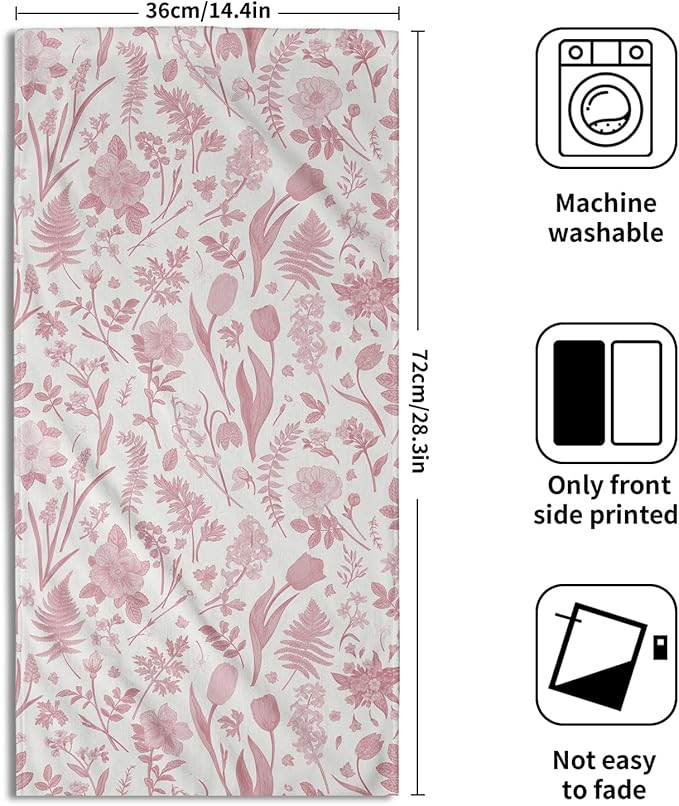 Spring Floral Hand Towels for Bathroom Set of 2 Pink White Flower Leaves