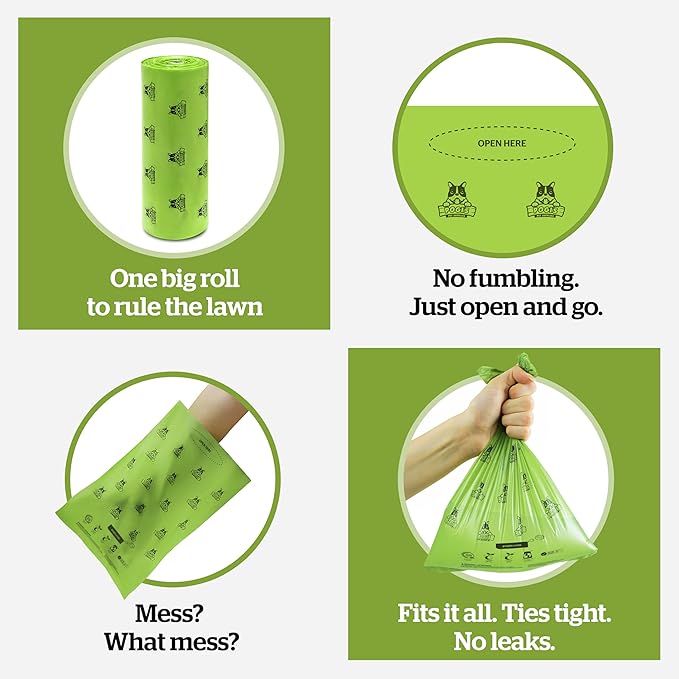 Pogi's Compostable Poop Bags for Home & Yard – Leak-Proof, Extra-Large, Made with Plants (Single Roll, 140-Count)
