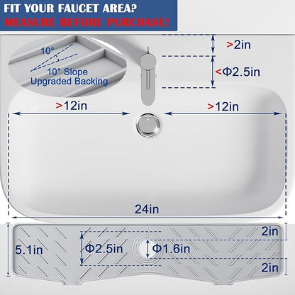 Meiliweser Faucet Mat for Kitchen Sink – 24” x 5.1” Extra-Long Silicone Splash