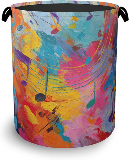 Colorful Music Symbols Laundry Basket, Foldable