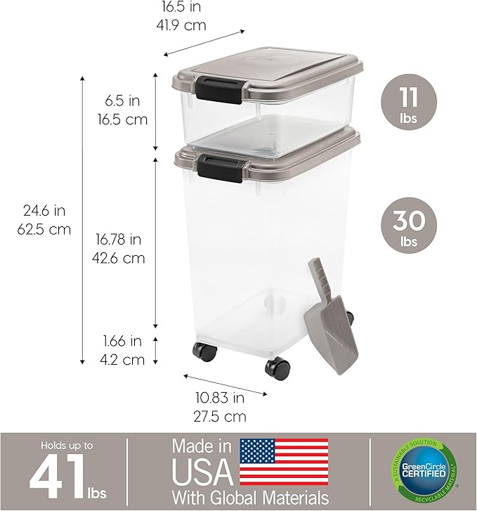 IRIS USA 30 lbs & 11 lbs Combo Airtight Dog Food Storage Container, Stackable