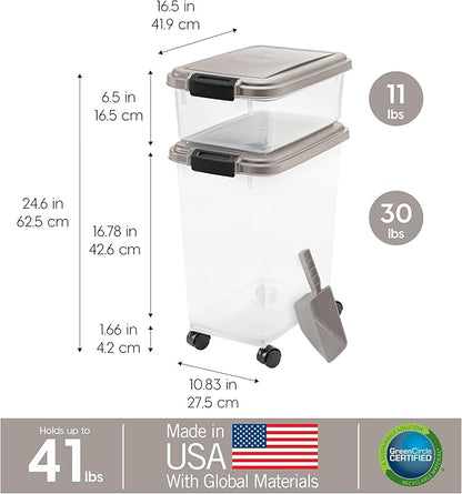 IRIS USA 30 lbs & 11 lbs Combo Airtight Dog Food Storage Container, Stackable
