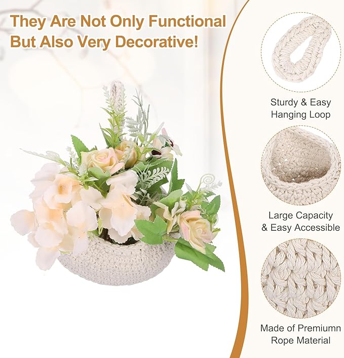 uxcell Hanging Fruit Baskets for Kitchen, Hand-Woven Wall Hanging Storage Jute