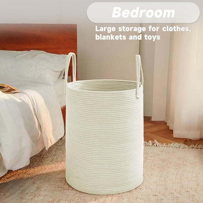 Large Woven Laundry Basket Hamper, 100L Cotton Rope Storage Bin