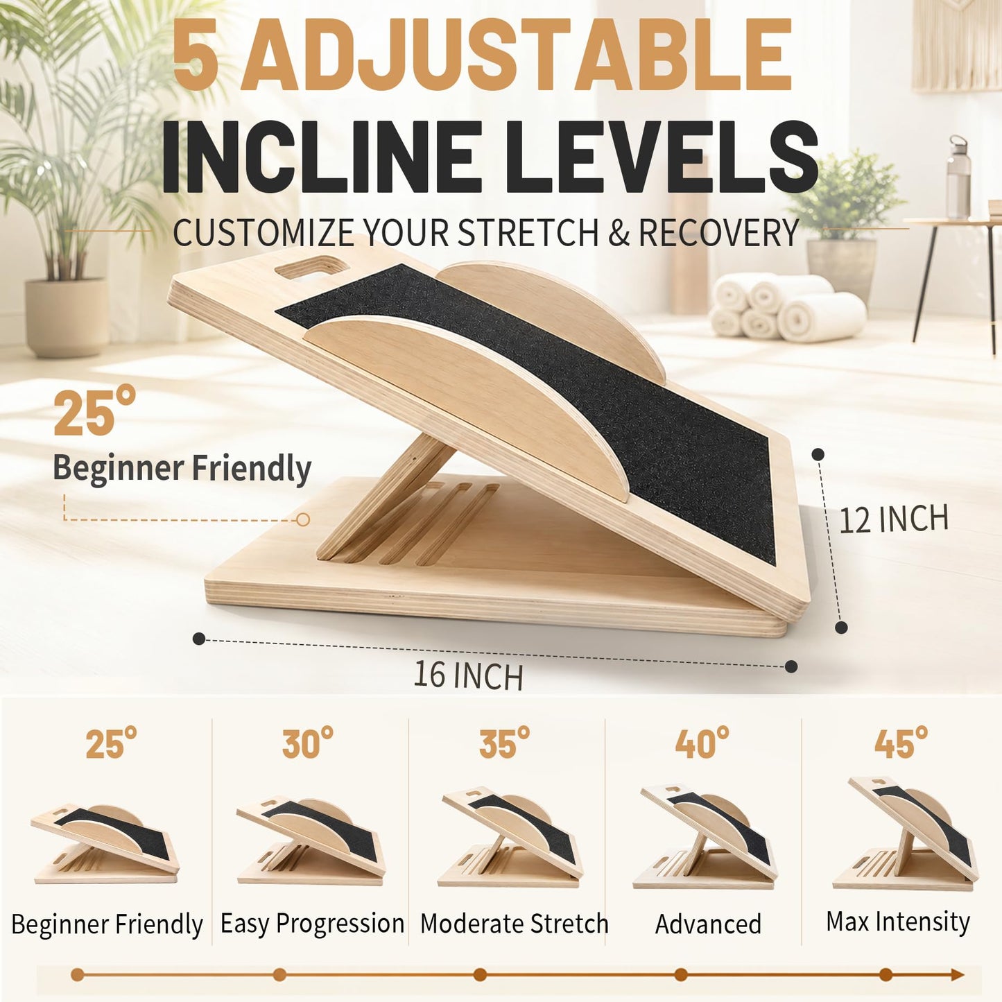 Foxellent Wooden Slant Board & Calf Stretcher, 3-in-1 Balance Board