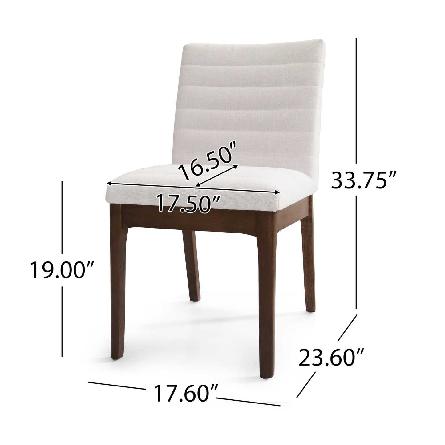 Christopher Knight Home Lancer Dining Chairs Set of 2, Wooden Kitchen Side Chair, Fabric Upholstered Accent Chair, Mid-Century Modern Armless Design with Channel Stitching, Light Beige and Walnut