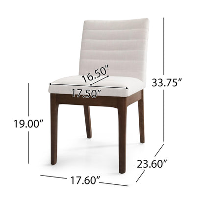 Christopher Knight Home Lancer Dining Chairs Set of 2, Wooden Kitchen Side Chair, Fabric Upholstered Accent Chair, Mid-Century Modern Armless Design with Channel Stitching, Light Beige and Walnut