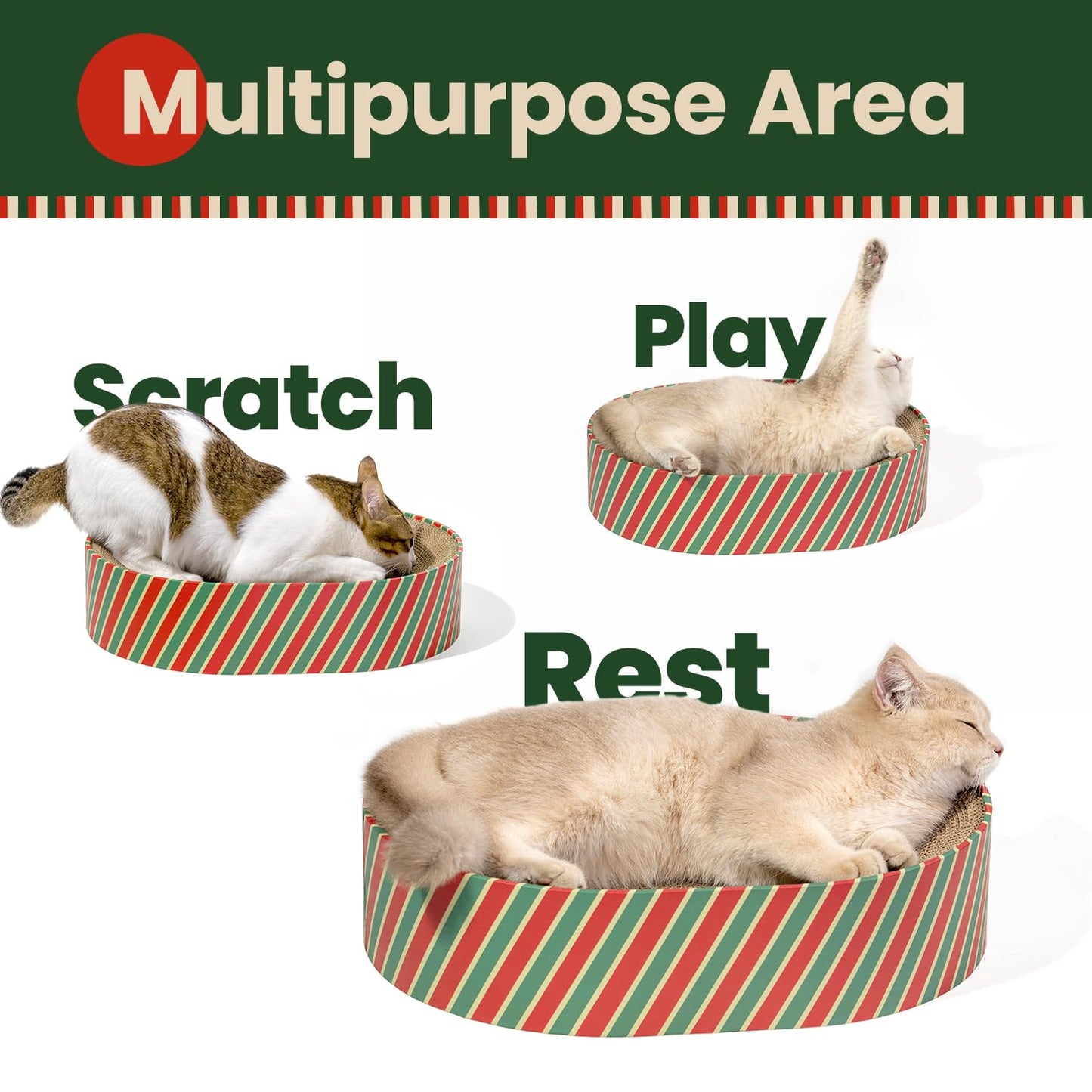 Conlun Cat Scratcher Bed,2 in 1 Oval Cat Scratching Board for Indoor,Scratch Pad Corrugated Cardboard Lounge Bowl Nest Couch Sofas for Kitty Playing&Resting,Ideal forChristmas-Gifts Holiday