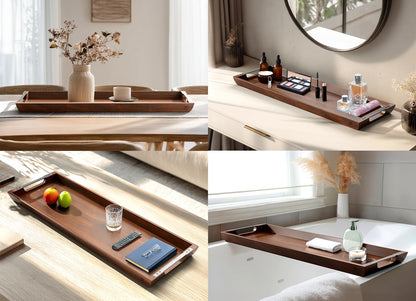 Dofira Large Acacia Wood Serving Tray with Metal Handles - 36" Long Charcuterie Board for Cheese, Meat & Appetizers - Perfect for Kitchen, Entertaining, Gatherings & Home Decor