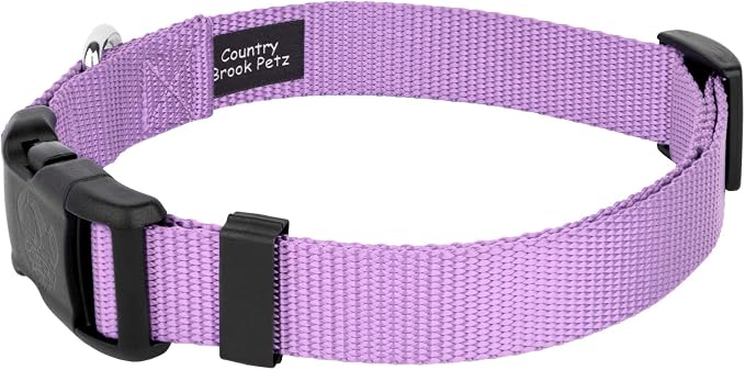Country Brook Petz - Everyday Nylon Dog Collar and Leash - 10+ Cool Colors (3/4 Inch, Small, Lavender)