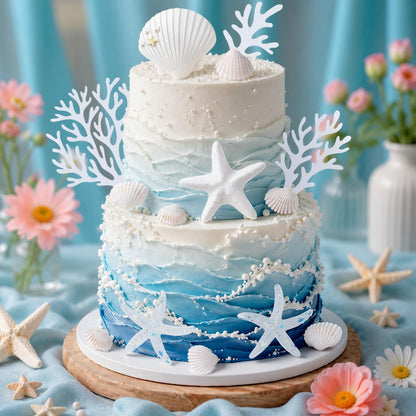 Morofme 20pcs Seashells Cake Toppers Ocean Cake Decorations Starfish Cupcake Toppers Beach Seashell Cupcake Topper Under the Sea Theme Dessert Decor for Baby Shower Birthday Summer Party Supplies