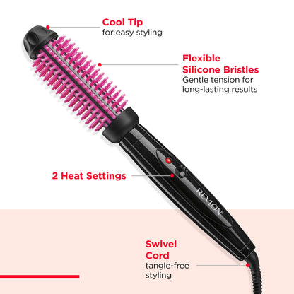 REVLON New and Improved SmoothStay Coconut Oil-Infused Heated Hair Styling Brush | 1” Barrel for Voluminous, Shiny Results (Black/Red)