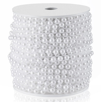 Craft String Pearls 6MM Pearl Bead, 66 Feet White Faux Pearl Garland Spool Roll Strand Wedding Party Decoration, Christmas Tree Decorations