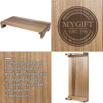 MyGift Premium Acacia Solid Wood Desk Monitor Stand, Laptop Riser & Keyboard Storage – Wooden Desktop Organizer for Screen Display and Workspace Organization