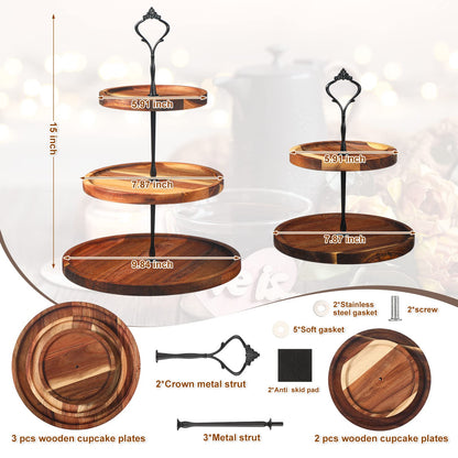 Maitys 2 Pack Wooden Cupcake Stand Rustic Cupcake Tower 3 Tier 2 Tier Holder Farmhouse Tiered Serving Tray Food Display Stands for Dessert Tea Party Wedding Birthday Kitchen Table Decorations