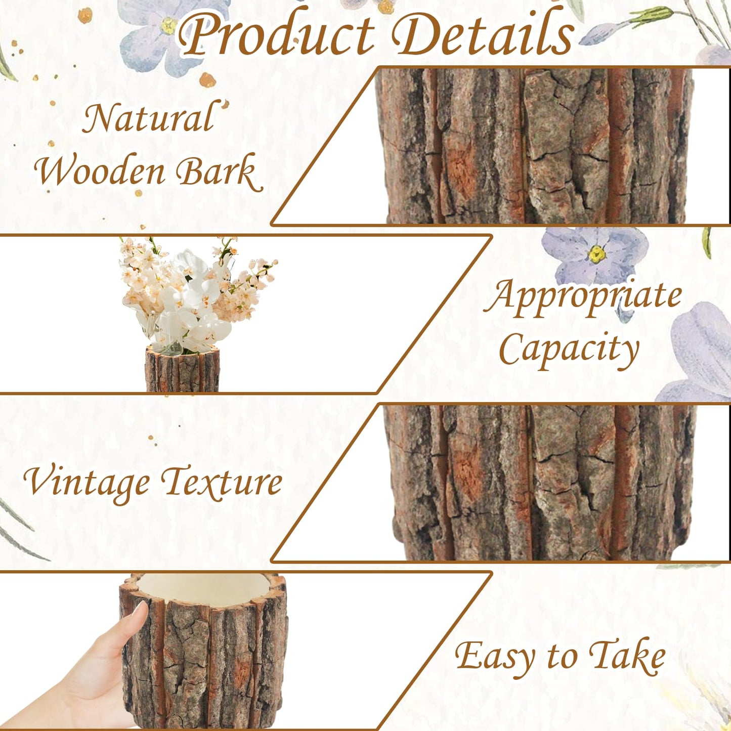 12 Pcs Wooden Vases for Centerpieces, Wood Flower Vase Rustic Tree Stump Planter Pots for Woodland Party Wedding Window Home Farmhouse Christmas Table Decor