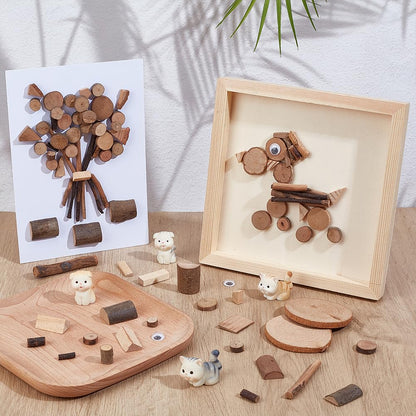 PH PandaHall Wooden Unfinished Craft Kits Natural Wood Slices Wooden Art Paint Bulk Crafts Garden Playset Loose Parts for DIY Painting Building Sorting Activities School Projects, Box 9.7x6.3x1.8 inch