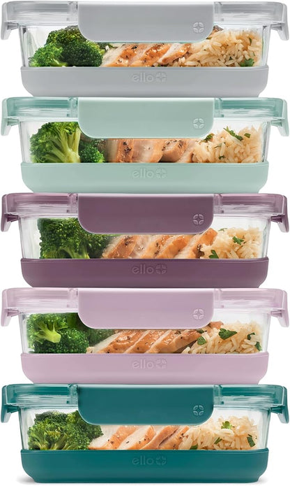 Ello Duraglass 3.4 Cup Meal Prep Sets 10Pc, 5 Pack Set- Glass Food Storage