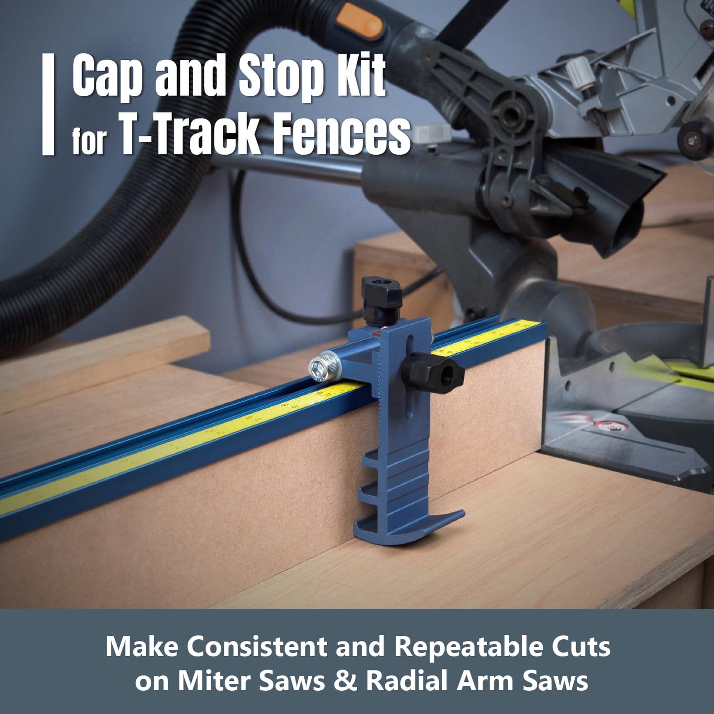 POWERTEC Miter Saw Fence for Miter Saw, Drill Press & Radial Arm Saw, Includes T Track Stop Kit, Tape Measures and T Track Fence Cap, T Track Accessories for Woodworking (71742)