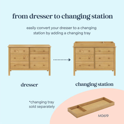 Jayden 6-Drawer Double Wide Dresser with 9+ inch Drawer Extension in Honey, Greenguard Gold Certified