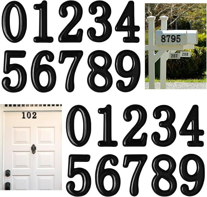 opasyo 30 Pieces Mailbox Numbers for Outside 2 inch 0-9 Self-Adhesive Mail Box Numbers,3D Gold House Numbers for Mailbox, Apartment, House, Trash Bins,Office Hotel Room (Black, 2inch)
