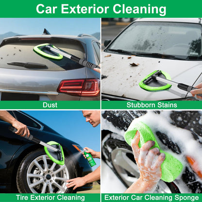 XINDELL Windshield Cleaner Tool – Upgrade Large Head Car Interior&Exterior Window Cleaning Kit with Extendable Handle & 4 Microfiber Pads, Auto Wiper Brush for Car, Trucks, SUVs, RVs & Home Windows