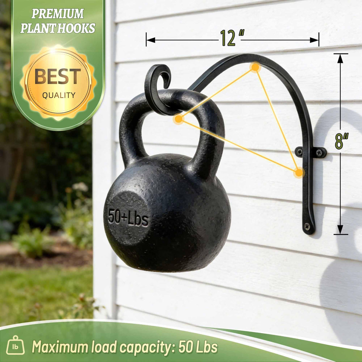 AJART Heavy-Duty Plant Hanger Outdoor - Can Hold 50 Lbs Plant Basket or Large Bird Feeder - 12 Inch Solid Iron Windproof, Rustproof Wall Hooks - with Triangular Stability - 2 Pieces