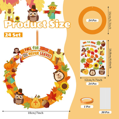Cinrobiye 24 Set Fall Religious Wreath Craft Kit DIY Christian Wreath Crafts Make Your Own Bible Hanging Ornaments Crafts for Sunday School Art Project Activities Autumn Thanksgiving Party Favor Decor