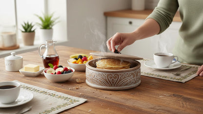 Handcrafted Wooden Mexican Tortilla Warmer Basket Indian Chapati Roti Bread Holder Box Pancake Keeper Serveware Hot Pot Casserole Dish With Lid Home Kitchen Dining Decor, Natural Brown, 9 x 3.5 Inches