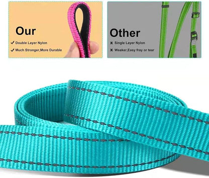 Durable Reflective Dog Collar and Leash Set with Double Layer Nylon, Soft Neoprene Padded Dog Collar with 5ft Strong Pet Leash Easy for Medium Large Dogs Walking,Teal,Neck fit 14.0-23.5’’